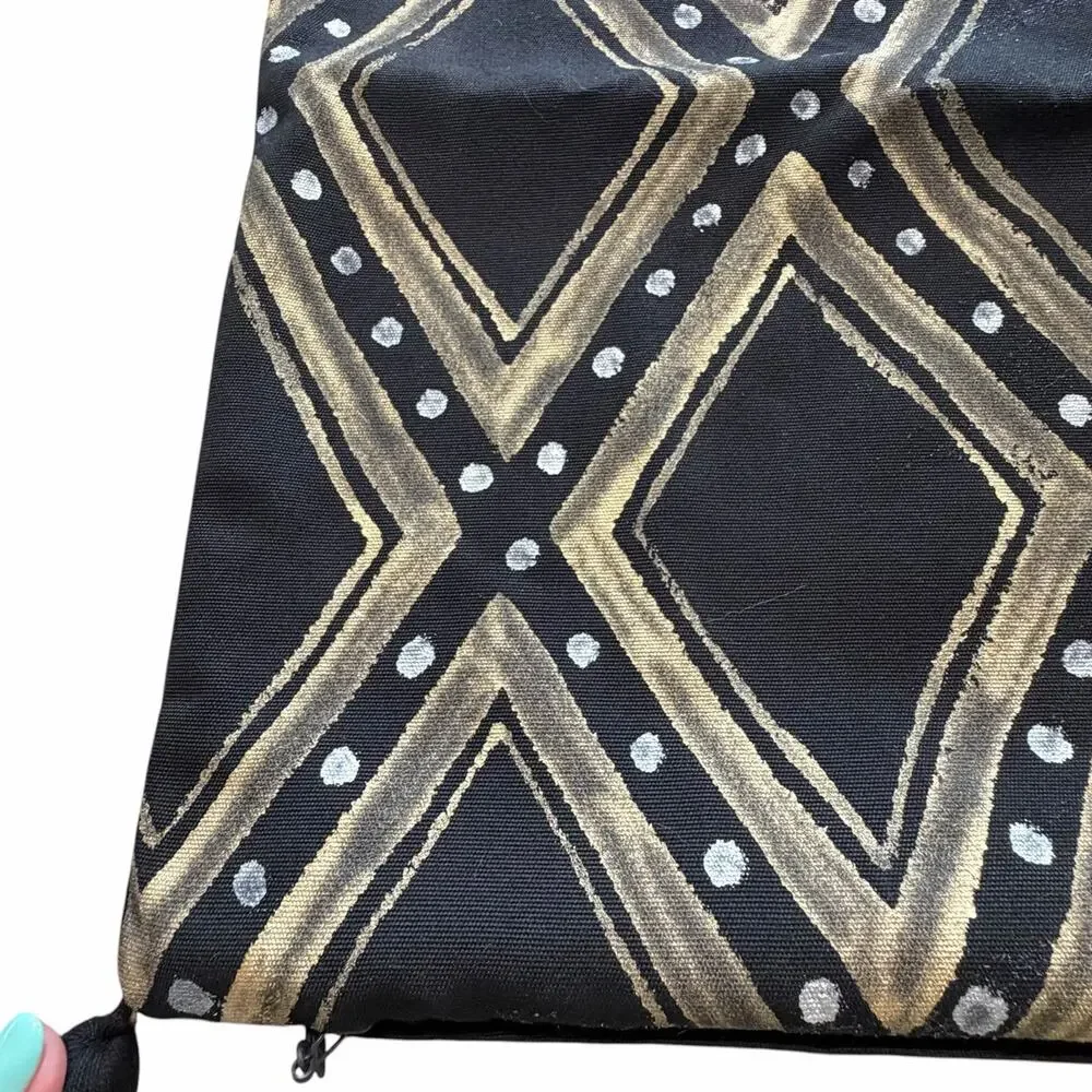 Frontgate Black Gold Geometric Pillow Covers Set 2 Tassel Diamond Regency Boho
